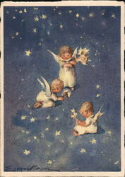 Three Angels Gathering Stars, Vintage Card Greeting Card