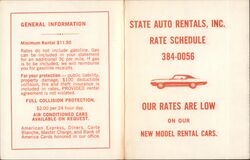 State Auto Rentals, Inc. Rate Schedule Postcard