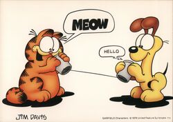 Garfield and Odie Talk on a Tin Can Phone Postcard
