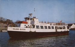 Island Queen passenger vessel sails away from Pier 45 Falmouth Harbor Postcard