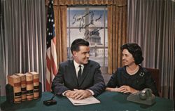 Autographed: Senator Frank Church and Wife Bethine at Desk Postcard