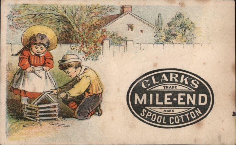 Clark's Mile-End Spool Cotton, Children Building Log Cabin