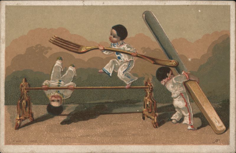 Milk-Maid Condensed Milk: Children Acrobats with Giant Cutlery