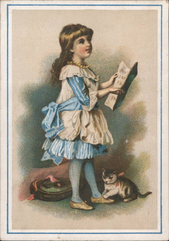 Girl Reading a Book with a Cat at Her Feet Trade Cards
