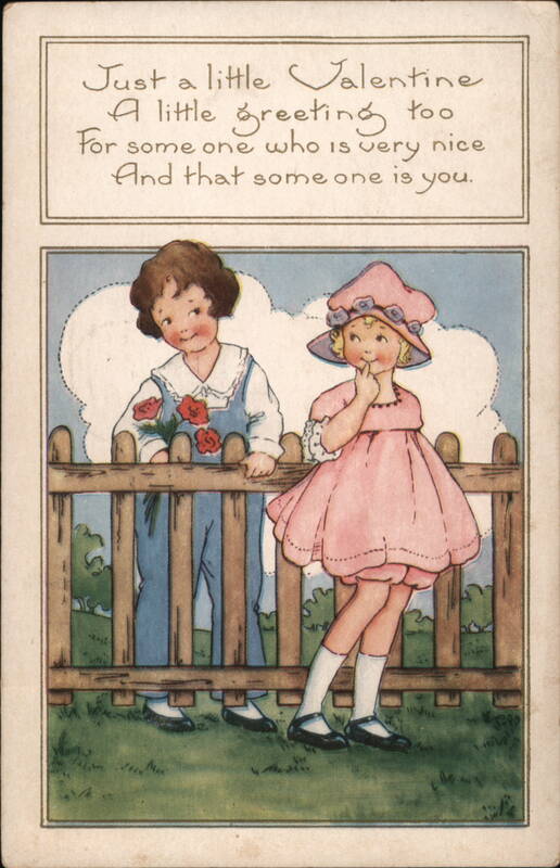 Valentine Poem with Boy and Girl by Fence Children
