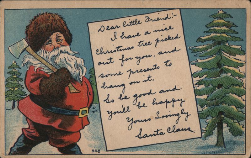 Santa Claus with Axe and Christmas Letter