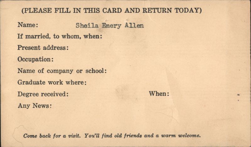 Alumni Information Card for The Placement Office Postal Cards