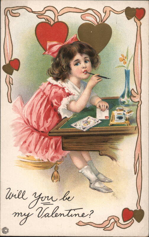 Girl Writing Will You Be My Valentine? Children