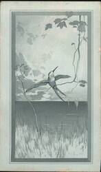 Bird in Flight Over Water, Decorative Border and Foliage Trade Card