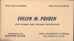 Evelyn M. Pruden, Homes and Income Properties, San Diego CA Business Card