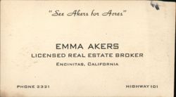 Emma Akers, Licensed Real Estate Broker, Encinitas, California Business Card