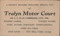 Tralyn Motor Court, U.S. 40, Cambridge City, IN Business Card