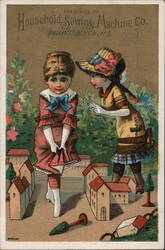 Girls with Miniature Houses, Household Sewing Machine Co. Advertisement Trade Card
