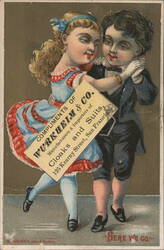 Wurkheim & Co. Cloaks & Suits Advertisement, Children Dancing, San Francisco Trade Card
