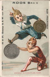 Roos Bro's Advertising, Imps with Large French Coins, San Francisco Trade Card