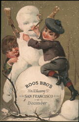 Roos Bro's Clothing, Children Building Snowman, San Francisco Trade Card