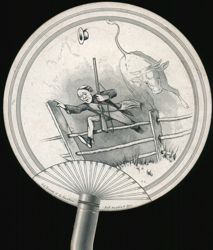 Man Vaulting Fence Chased by Cow, Advertising Fan Trade Card