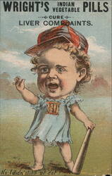 Wright's Indian Vegetable Pills, Baseball Baby, Cures Liver Complaints Trade Card