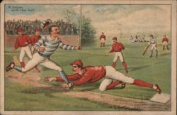Baseball Scene: "A brush with the ball" - Thea-Nectar Tea Advertisement Trade Card
