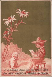 A. A. Fisher, Agent for White, Hill & New American Sewing Machines, Child Sketching Trade Card