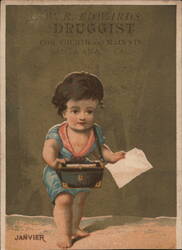 W.R. Edwards, Druggist Advertisement, Child with Bag, Santa Ana, CA Trade Card
