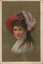 Woman in Red Feathered Hat, Burdock Blood Bitters Advertisement Trade Card