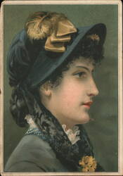 Woman in Blue Hat, Lion Coffee Advertisement Trade Card
