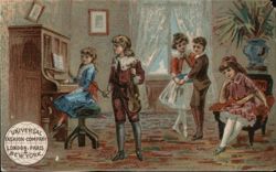 Children with Piano & Violin, Ad for Universal Fashion by Handler & Perry Trade Card