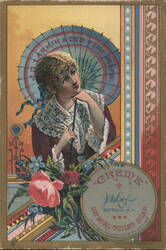 Larkin's Creme Oatmeal Toilet Soap Ad, Woman with Parasol, 1888 Trade Card
