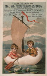 D.M. Moran & Co. Dry Goods, Children in Eggshell Boat, San Francisco, CA Trade Card