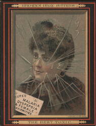 Brown's Iron Bitters Ad: Woman's Portrait & Shattered Glass Effect Trade Card
