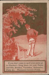 Fletcher's Drug Store - Don't Spoil Your Pants Paint Ad Trade Card