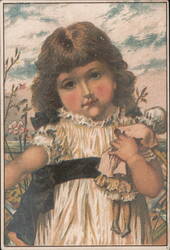 Girl with Doll, Frear's Troy Bazaar Easter Gloves Sale Ad Trade Card