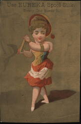Eureka Spool Silk Advertisement - Girl Holding Spool Trade Card