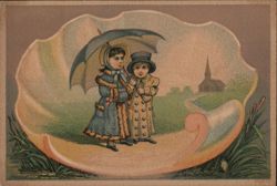 Wm. Young & Co. Painters - Children with Umbrella in Seashell Trade Card