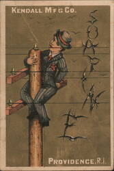 Kendall M'F'G Co. Soapine Advertisement, Man on Telegraph Pole, Providence, RI Trade Card