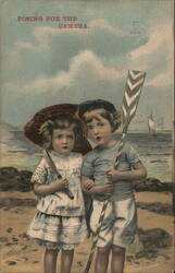 Posing for the Camera - Two Children at the Beach Postcard