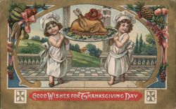 Thanksgiving Day Wishes, Children Chefs with Turkey Postcard