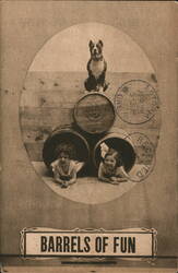 Barrels of Fun - Two Children and Dog Postcard