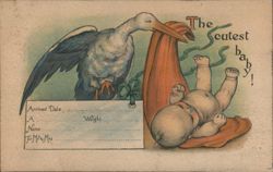 Stork with "The Cutest Baby!" - Birth Announcement Postcard