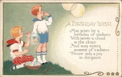 A Birthday Wish - Children Blowing Bubbles Postcard
