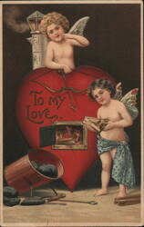To My Love, Cherubs with Heart-Shaped Furnace Postcard