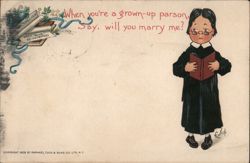 Cartoon Child Parson with Marriage Proposal Postcard