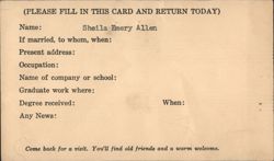 Alumni Information Card for The Placement Office Postcard