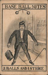 Base Ball Notes, 2 Balls And I Strike Postcard