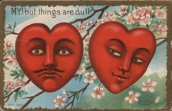My! but things are dull - Two Expressive Heart Characters Postcard