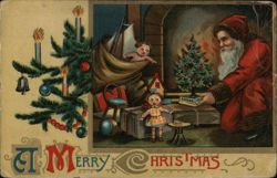 Santa Claus with Christmas Tree and Toys Postcard
