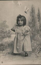 Young Girl with Butterfly in Landscape Postcard