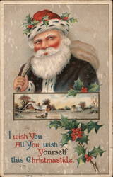 Santa Claus, "I wish You All You wish Yourself this Christmastide" Postcard