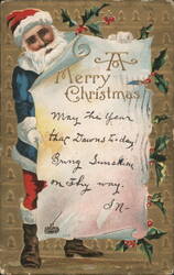 Santa Claus with 'Merry Christmas' Scroll and Festive Verse Postcard